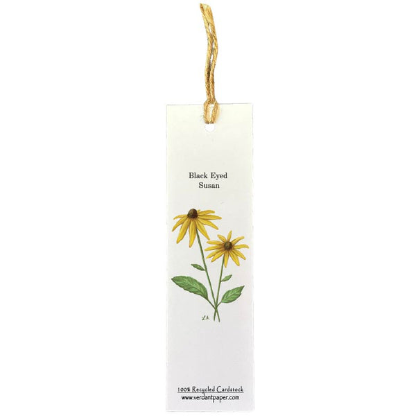 Hand drawn Black Eyed Susan flower on a 100% recycled card stock bookmark.