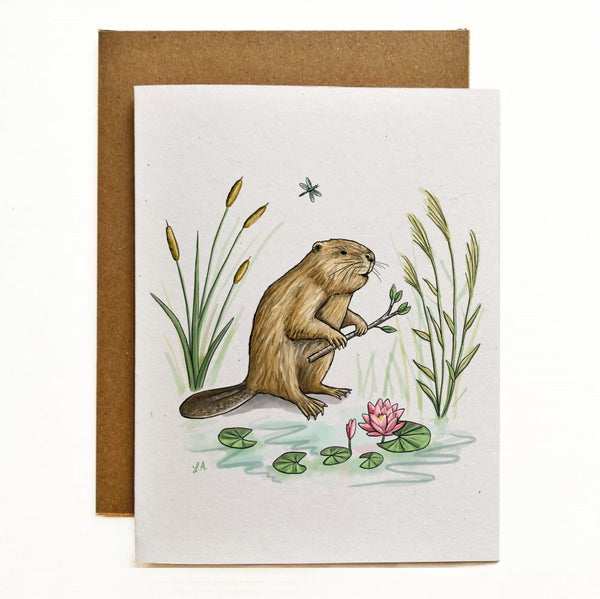 Spring Beaver Recycled Greeting Card