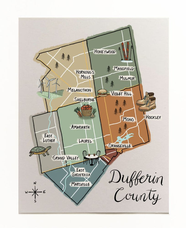 Dufferin County Ontario Map Art Print