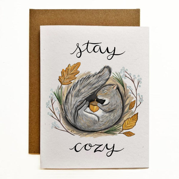 Stay Cozy Sleeping Squirrel Recycled Greeting Card