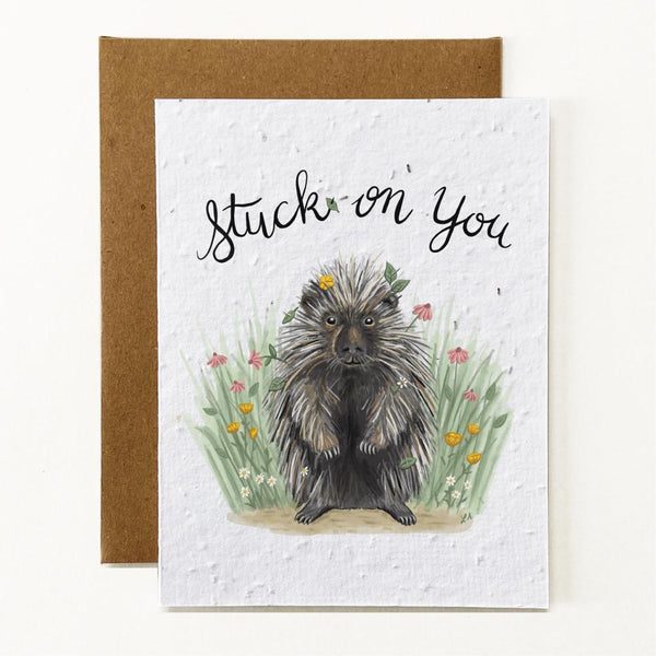 Stuck On You Porcupine Seed Paper Greeting Card