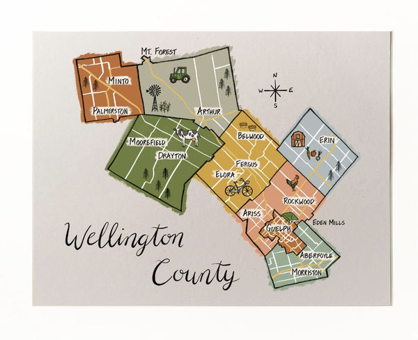 Wellington County Map Art Print