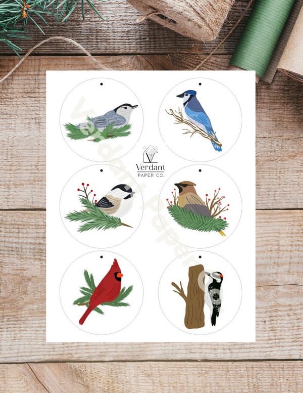 Printable Winter Birds Gift Tags - Digital Download