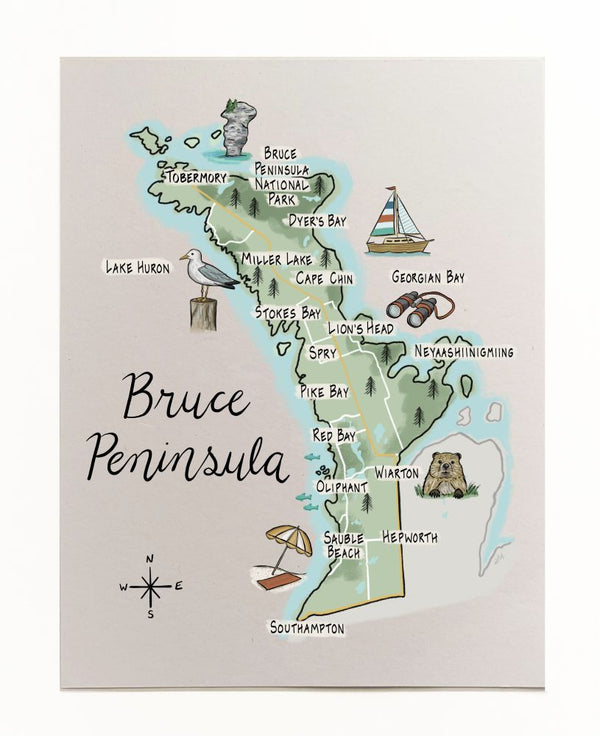Artist Map Print Bruce Peninsula Ontario