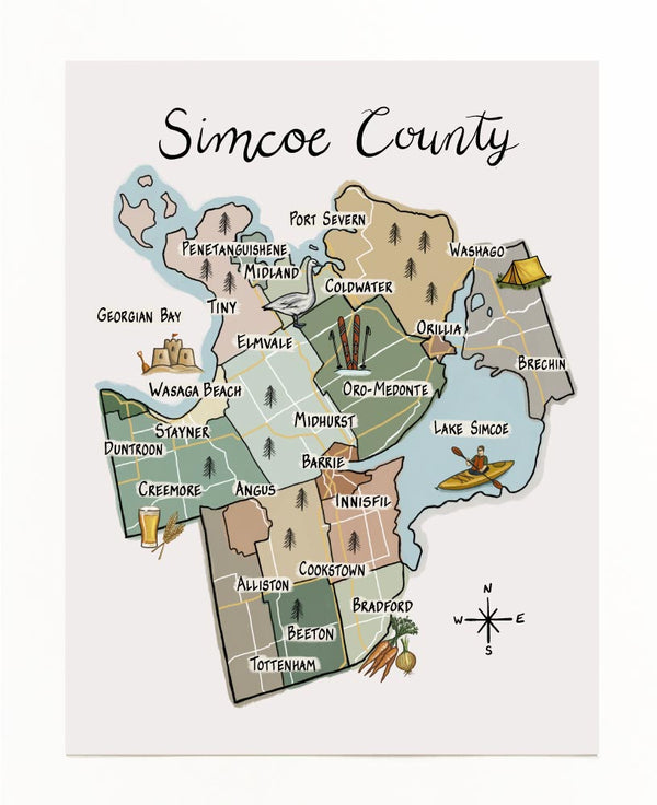simcoe county ontario digital art map print