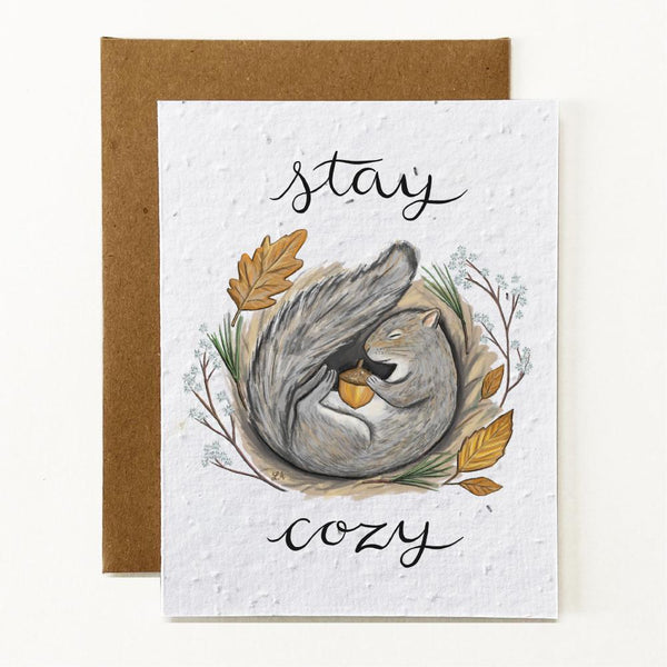 Stay Cozy Sleeping Squirrel Seed Paper Greeting Card