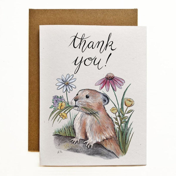 Thank You Pika With Flowers Recycled Greeting Card